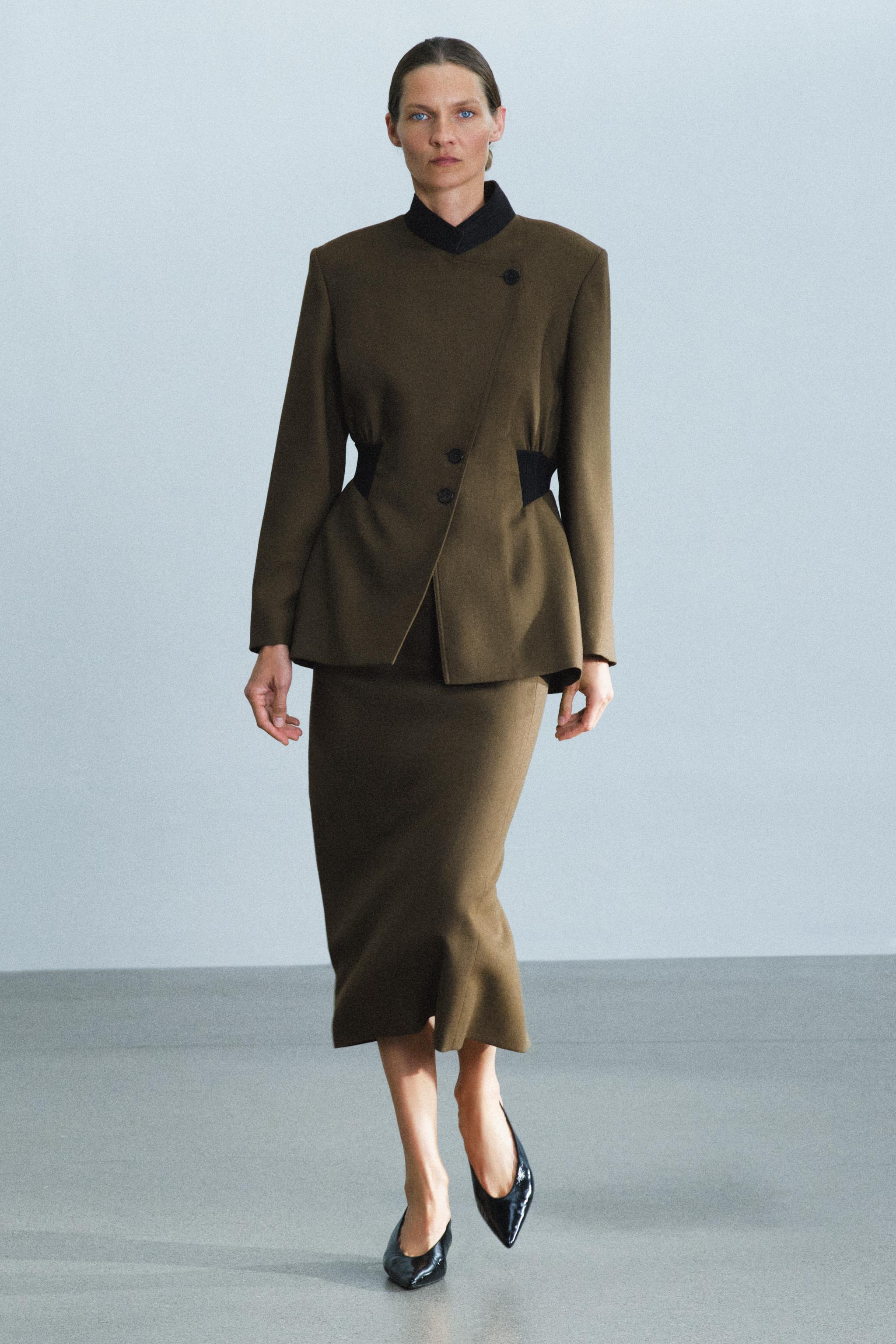ZW COLLECTION 100% WOOL FITTED JACKET WITH ELASTIC WAIST